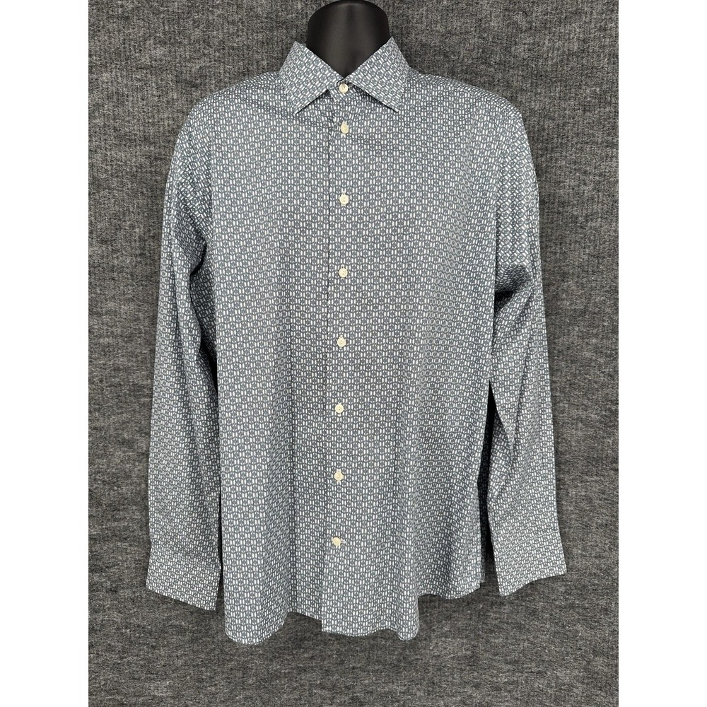 Eton Dress Shirt Mens 17.5 44 Blue Geometric Contemporary Cotton Long Sleeve